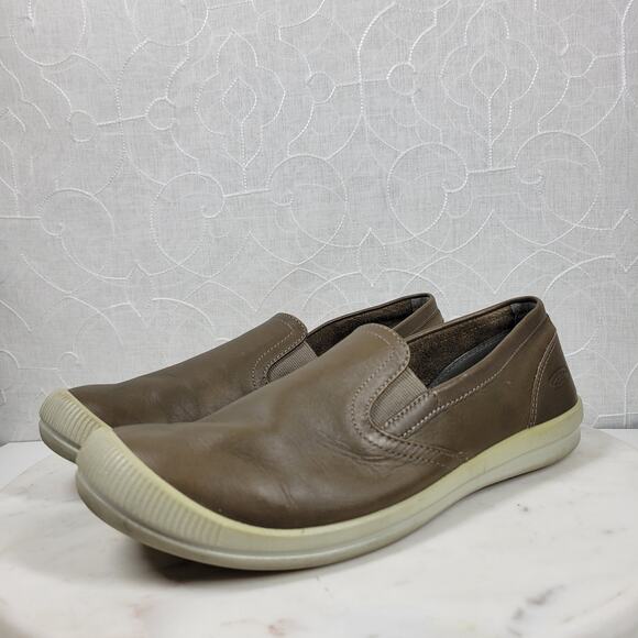 Keen Lorelai Shoes Womens 9.5 Khaki Brown Leather Slip On Flats Luftcell - Picture 1 of 13